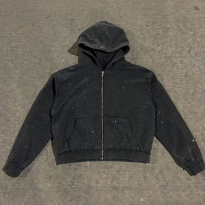 Survêtement à capuche léger en coton 100% avec logo personnalisé et strass, qualité supérieure, pour homme et femme, style streetwear hiver - Product Image 2