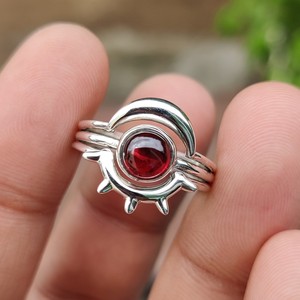 925 Sterling <b>Silver</b> Natural <b>Garnet</b> Sun Moon Celestial Gemstone <b>Ring</b> Wholesale Jewelry - Product Image 1