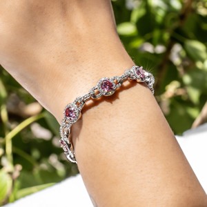 Pulsera de Diamantes de Lujo para Mujer, Corte Brillante Redondo, Piedras Centrales de Color Rosa Fantasía, Detalles de Diamantes Blancos, para Uso Diario - Product Image 6
