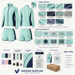 OEM ODM Women's Polyester Windbreaker 2-Piece <b>Shorts</b> Set Hooded Waterproof Eco-Friendly Quick Dry Full <b>Zip</b> Wholesale Clothing - Product Image 6
