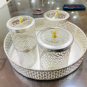 Ensemble de plateaux en argent allemand avec 3 bols en argent pour fruits secs - Product Image 1