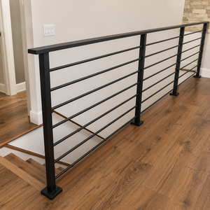 Barandilla de escalera metálica horizontal negra con postes cuadrados, pasamanos moderno para balcón interior, para diseño de interiores de casas y villas. - Product Image 2