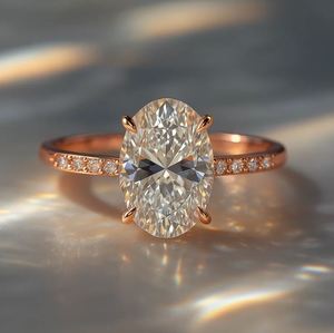 Anillo de Compromiso de Lujo en Plata de Ley 925 con Moissanita Ovalada, Engaste de Garras, Diseño Geométrico, Bañado en Rodio, para Aniversario o Fiesta - Product Image 3