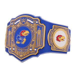 เข็มขัดแชมป์ KU แบบกำหนดเอง ดีไซน์สีน้ำเงินและสีทอง ธีม Rock Chalk ของสะสมระดับพรีเมียมสำหรับแฟนคลับแคนซัส - Product Image 3