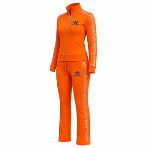 <b>Women</b> Rhinestone Tracksuit Set Glitter Stone Embellishment Comfortable Fabric Full <b>Zip</b> <b>Top</b> Matching Trousers Fashion Streetwear - Product Image 3