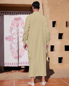 Túnica de Algodón Estilo Omaní, Ropa Musulmana, Jalabiya, Thawb Marroquí, Dubai, Jubba, Túnica Tradicional Árabe de Oriente Medio para Hombre - Product Image 4