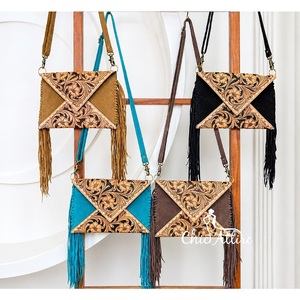 Southwest Cowgirl moda mujer mano Tooled Suede cuero Crossbody flecos bolso estilo occidental sobre bolsos de mano - Product Image 1