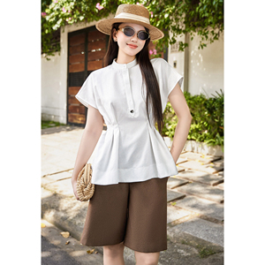 Vietnam Women's <b>Smart</b> Casual Office Brown High Waist Tailored Bermuda Shorts Plain Dyed Anti-Wrinkle Custom Design EVAN - Product Image 4