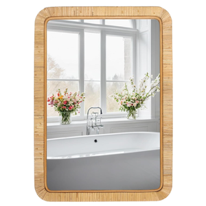Vietnam Modern Rattan Floral Round <b>Mirror</b> Handmade Wall Decor - Product Image 1
