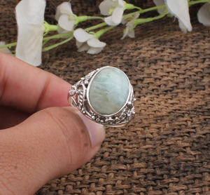 Bague en Amazonite Naturelle, Argent Sterling 925, Faite à la Main, Coupe Coussin, Pierre de l'Espoir, Style Bohème, Cadeau Unique pour Elle - Product Image 5
