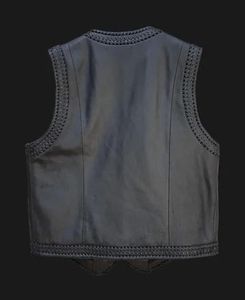 Chaleco de Cuero para Motocicleta Hunt Club para Hombre, Estilo Clásico Trenzado, Sin Cuello, con Espacio Oculto para Armas - Product Image 3
