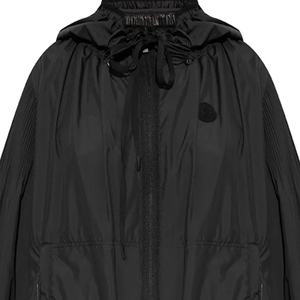 Chaqueta Cortavientos Negra Personalizada Auxonne con Capucha, Cierre de Cremallera, Unisex, Repelente al Agua, de Poliéster, Mangas Plegables, Parche con Logotipo - Product Image 4