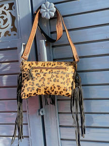 Sac à main en cuir à franges en fourrure de léopard de style occidental, sac bohème sculpté - Product Image 5