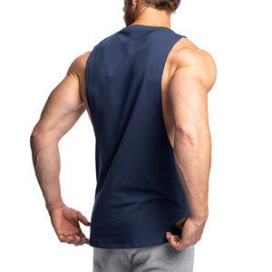 Débardeur sans manches bleu marine pour homme, col rond, tricoté ajouré en coton, couleur unie, décontracté, respirant, pour l'entraînement - Product Image 3
