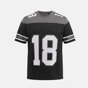 เสื้อฟุตบอลอเมริกันสีดำสำหรับผู้ชาย คอวี แขนสั้น ผ้าตาข่าย พิมพ์หมายเลข 18 ระบายอากาศได้ดี ทรงปกติ ชุดยูนิฟอร์มทีม - Product Image 2