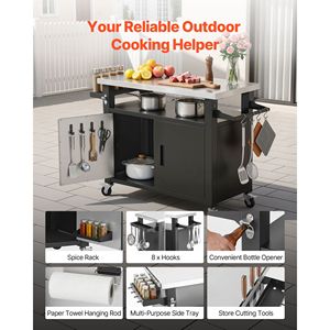 Outdoor Storage Cart with 53.1 Inch Stainless Steel Grill <b>Table</b> and Waterproof <b>Kitchen</b> <b>Island</b> Cabinet - Product Image 5