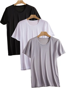 T-shirt en tricot respirant à manches courtes et col rond pour homme, coupe classique, couleur unie, décontracté, 100% polyester - Product Image 4