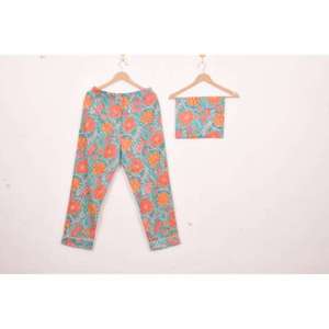 Conjunto de Pijama Premium de Algodón Satinado con Estampado Digital Otoñal, Diseño Floral, Cintura Elástica, Transpirable, Largo Completo, 2026 - Product Image 2