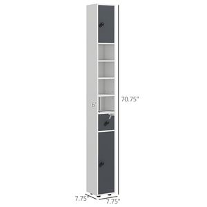 Armoire de salle de bain grise de 71 pouces avec étagères ouvertes et 2 compartiments réglables, idéale pour l'entrée ou l'hôpital, pour le rangement du papier toilette - Product Image 3