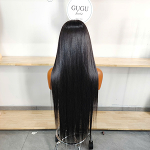Peluca de cabello virgen vietnamita liso natural para encaje frontal transparente, cabello humano frontal largo de doble densidad, negro, gorra mediana - Product Image 2