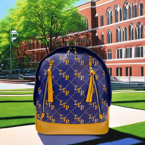 Mochila Sigma Gamma Rho Dorada y Azul con Cierre de Cremallera Transpirable, Forro de Algodón Orgánico, Estilo Hip-Hop, Unisex, 20-35L, con Letras - Product Image 2