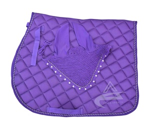Almohadilla de silla de montar multiusos de polialgodón morado con gorros a juego de tela de algodón, negra, para caballo, de Tack Shop Equestrian - Product Image 1