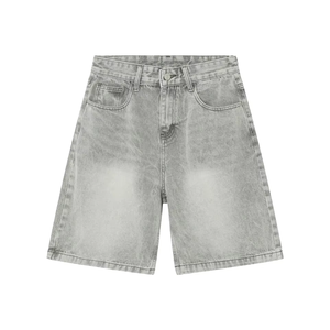 Pantalones cortos de mezclilla para hombre, estilo urbano casual, tipo skater, con lavado desgastado y efecto descolorido, de pierna ancha, holgados, de diseñador - Product Image 4