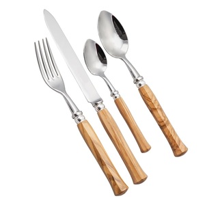 Ensemble de couverts élégants avec manches en bois, couverts en acier inoxydable pour hôtel, maison, mariage - Product Image 1
