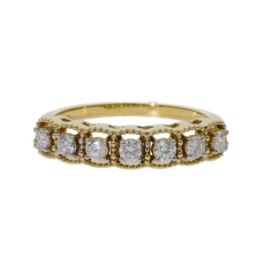 Elegante anillo de aniversario de diamantes de corte redondo de oro amarillo de 14 quilates de inspiración vintage 0.42CTW para mujer - Product Image 1