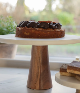 Support à gâteau carré en bois et marbre, créatif, en bois de manguier avec plateau supérieur en marbre rond, best-seller - Product Image 3