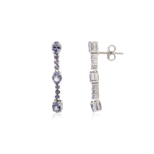 Art Deco Style Natural Oval & Round Cut Tanzanite December Birthstone High Quality 925 <b>Sterling</b> <b>Silver</b> <b>Dangle</b> <b>Earring</b> Jewelry - Product Image 3