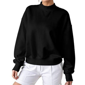 Sudadera Negra de Cuello Redondo para Mujer con Detalle de Costura en V, Hombros Caídos y Mangas Largas Holgadas para un Estilo Casual Urbano - Product Image 2