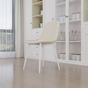 Set di 4 Sedie da Pranzo Moderne Imbottite in Lino con Robuste Gambe in Metallo Bianco, Sedie Decorate per Sala da Pranzo - Product Image 6