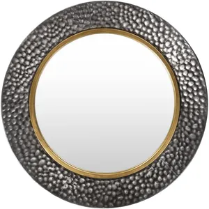 Modern Round Metal Wall Mirror With Hammered <b>Frame</b> And Gold Accents For Contemporary Home Decor Entryway Style - Product Image 6