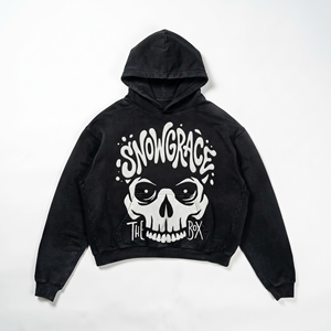 Sweat-shirt à capuche court Snowgrace en molleton bouclette, imprimé crâne, style streetwear, pour homme, collection automne, 100 % coton - Product Image 1