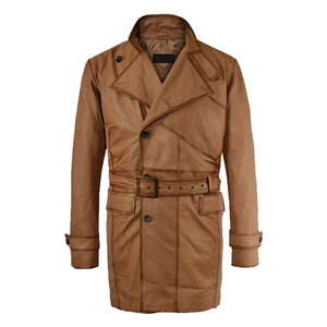 <b>Mens</b> Genuine Leather Military Winter Trench <b>Coat</b> Double Breasted Belted Waterproof Front Logo <b>Long</b> Overcoat 220g Custom OEM ODM - Product Image 1