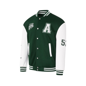 Chaqueta Varsity Verde y Blanca para Hombre, Estilo Preppy, Diseño con Letra A Bordada, Corte Regular, Cuello Camisero - Product Image 6