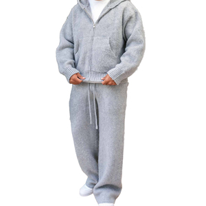 เสื้อฮู้ดมีซิปผ้าผสมขนแพะ  โลโก้สั่งทำได้ เสื้อฮู้ดซิปยาวผ้าขนแพะ  เสื้อสเวตเตอร์ถักทรงโอเวอร์ไซส์ เสื้อฮู้ดขนแพะผู้ชาย เสื้อแจ็คเก็ตผู้ชาย - Product Image 6