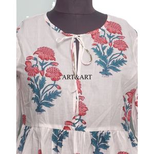 Robe trapèze vintage simple en coton 100% tricoté, magnifique imprimé floral, manches bouffantes, longueur midi, tenue de vacances, tenue de plage - Product Image 3