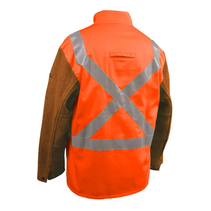Chaqueta de soldadura no inflamable con mangas de cuero de gamuza para mecánicos y trabajadores de la construcción, material de alta resistencia para la seguridad en la soldadura. - Product Image 6