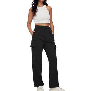 Pantalon évasé de haute qualité pour femmes, mode décontractée, coupe slim, molleton ample, jambe large, pantalon évasé en coton molleton pour femmes - Product Image 4