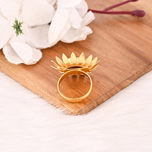 Vintage Style Pink Amethyst Gemstone Floral <b>Ring</b> Gold Plated Brass <b>Adjustable</b> Trendy Fashion Jewelry for Women - Product Image 5