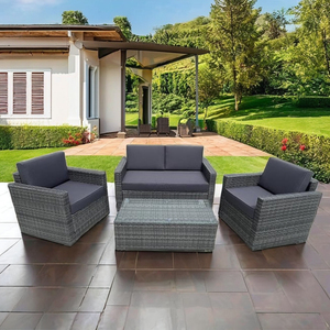 Ensemble de meubles modernes en rotin et osier pour l'extérieur, 4 pièces, coussins gris pour patio, jardin, canapés pour salon, hôtel et villa - Product Image 1