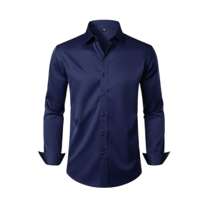 Camisa de Vestir Gris de Manga Larga para Hombre, Cuello Clásico, Color Sólido, Tela Popelina, Manga Larga, Estilo Casual Elegante para Otoño - Product Image 2