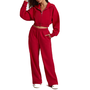 Women Pink Hooded Zipper Tracksuit Set Full Length Loose Fit Solid Color Casual <b>Sweatshirt</b> and Wide Leg Pants - Product Image 6