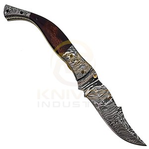 Cuchillo Plegable de Acero de Damasco Hecho a Mano con Mango de Madera, Cuchillo de Bolsillo para Acampar al Aire Libre, EDC OEM, 7 Pulgadas, Venta al Por Mayor - Product Image 2