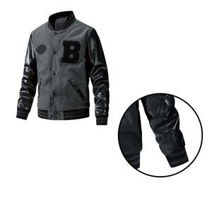Chaqueta Varsity de Cuero PU Estilo Urbano para Hombre de Alta Calidad, Fabricada por OEM, con Bordado/Chenille Personalizado, Cuello Alto y Mangas - Product Image 5