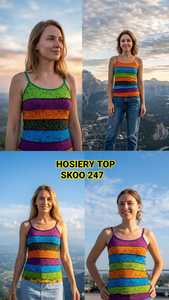 Top Corto de Verano para Mujer, Estilo Nepalí, Tejido de Punto con Diseño a Cuadros Tradicional, Multicolor, Estilo Boho - Product Image 2