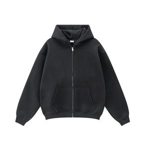 Men's Brown <b>Zip</b>-Up Hoodie 100% Cotton Fleece Oversized Casual Sweatshirt with Pocket Autumn Wear - Product Image 3
