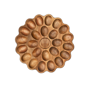 ถาดใส่ไข่ทำมือจากไม้กระถินณรงค์ ถาดไม้ทรงกลมสำหรับใส่ไข่ จานเสิร์ฟ ชาร์กูเตอรีบอร์ด ของตกแต่งครัว ของตกแต่งบ้านสำหรับงานอีสเตอร์ - Product Image 1